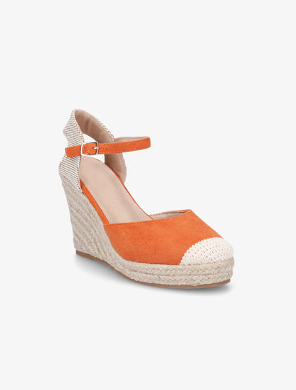 Compensées style espadrilles bi-matière - Orange - 2