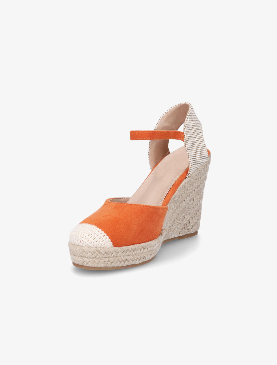 Compensées style espadrilles bi-matière - Orange - 3