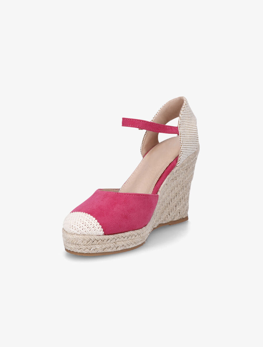 Compensées style espadrilles bi-matière - Fushia - 3