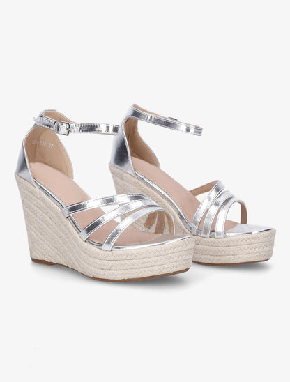 Sandales compensées style espadrilles - Argent - 4