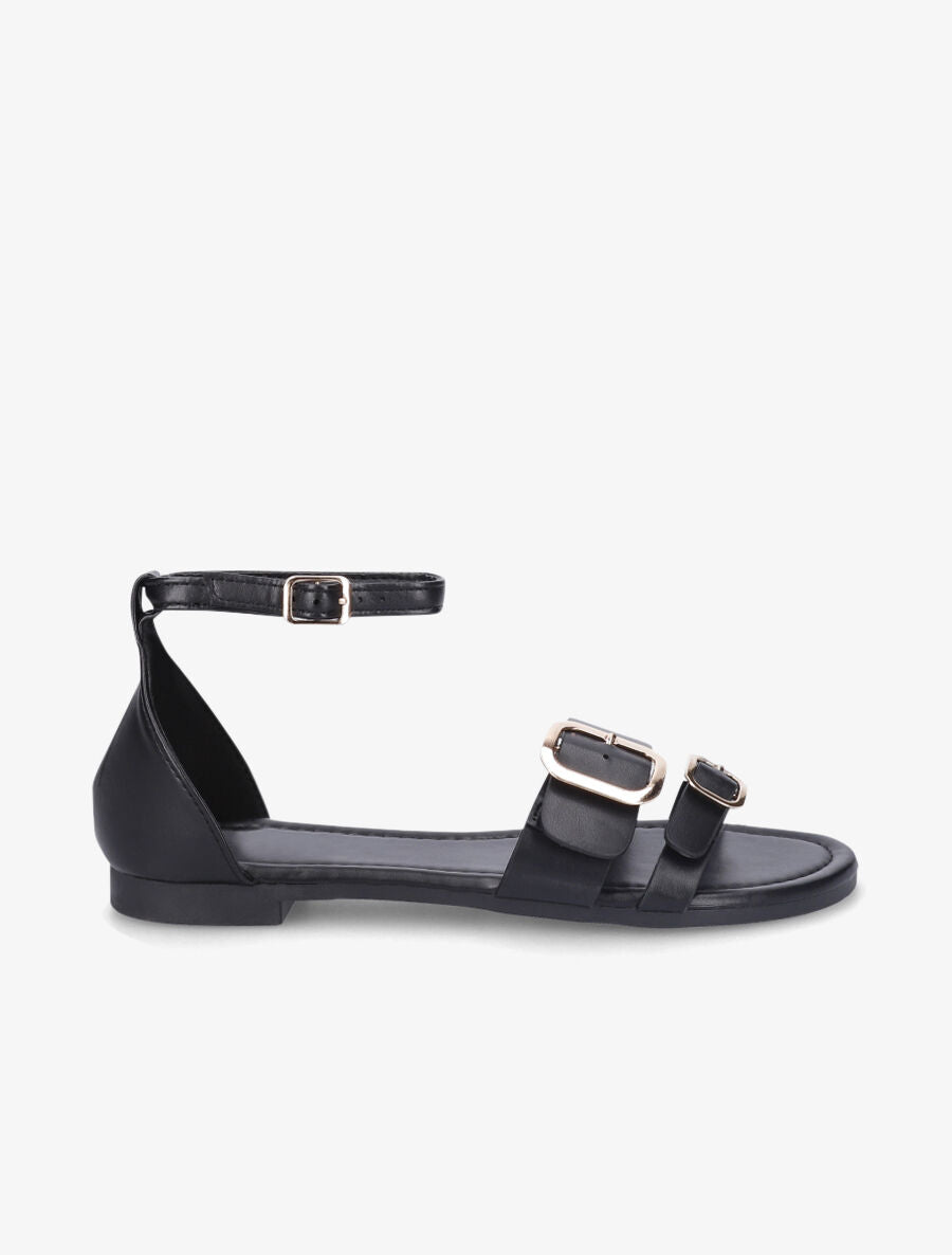 Nu-pieds en simili double boucles - Noir - 5