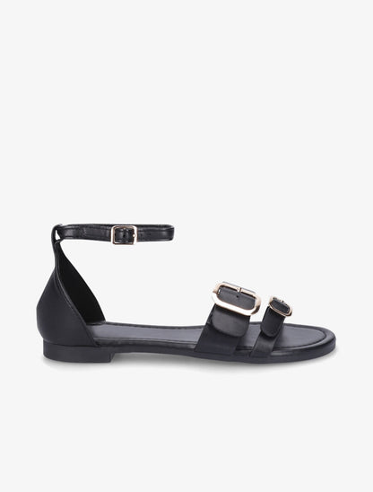 Nu-pieds en simili double boucles - Noir - 5