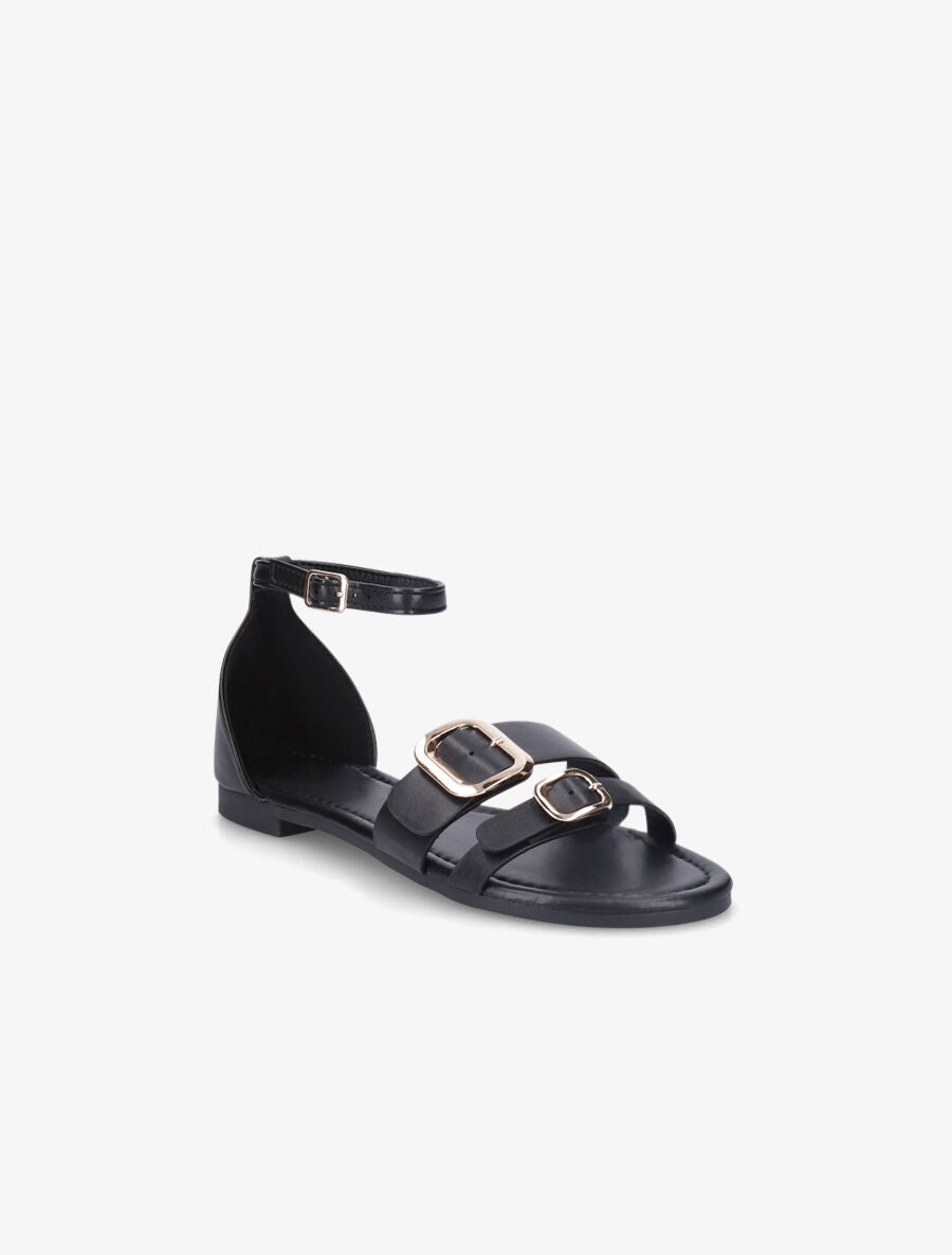 Nu-pieds en simili double boucles - Noir - 2