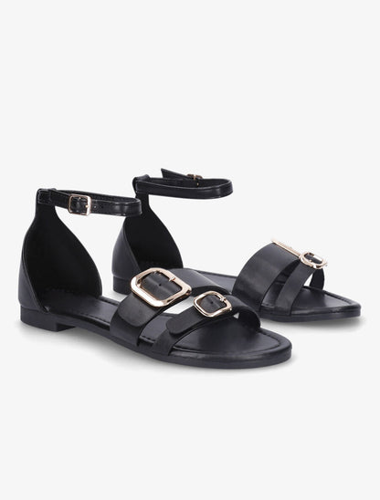 Nu-pieds en simili double boucles - Noir - 4