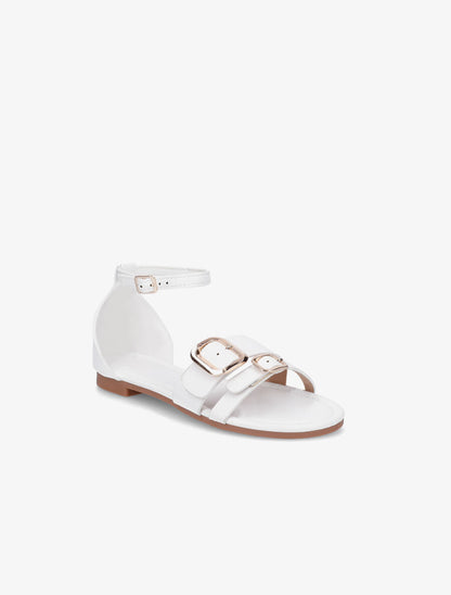 Nu-pieds en simili double boucles - Blanc - 2