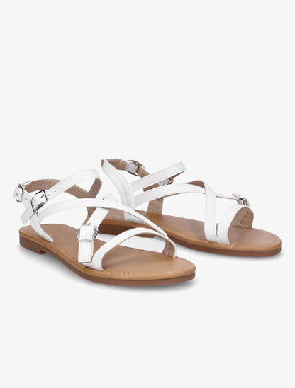 Nu-pieds en simili à brides croisées - Blanc - 4