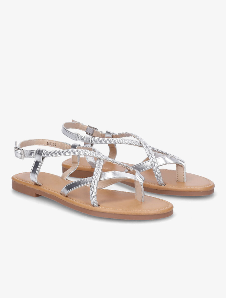 Nu-pieds croisés et tressés - Argent - 4
