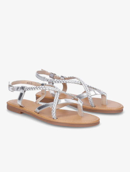 Nu-pieds croisés et tressés - Argent - 4