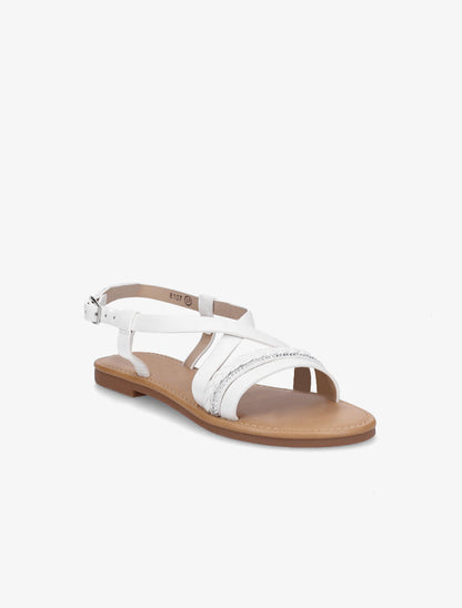 Nu-pieds en simili à bride tressée et strass - Blanc - 2