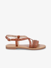 Nu-pieds en simili à bride tressée et strass - Camel - 1