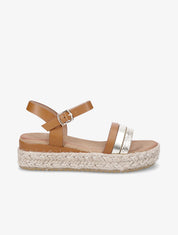 Sandales compensées brides fantaisies - Camel - 1