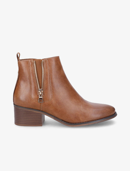 Bottines à zip ouvert décoratif - Camel - 2