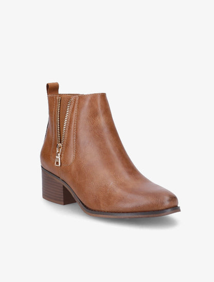 Bottines à zip ouvert décoratif - Camel - 3