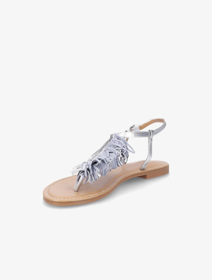 Nu-pieds à franges en simili - Argent - 3
