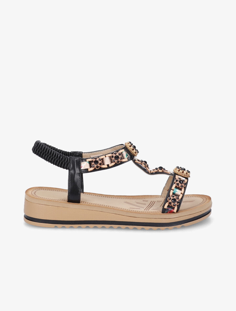 Nu-pieds fleurs en perles - Noir - 1