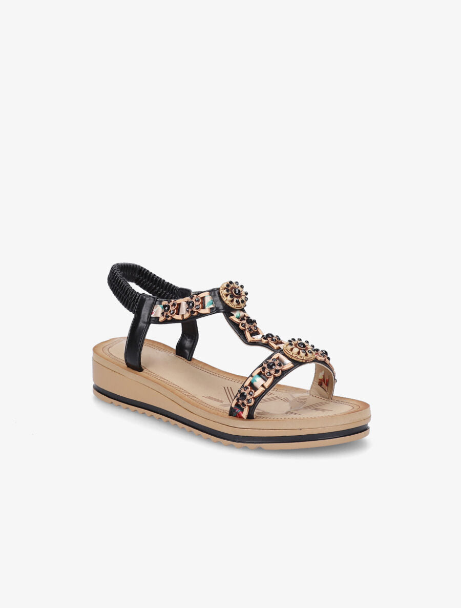 Nu-pieds fleurs en perles - Noir - 2