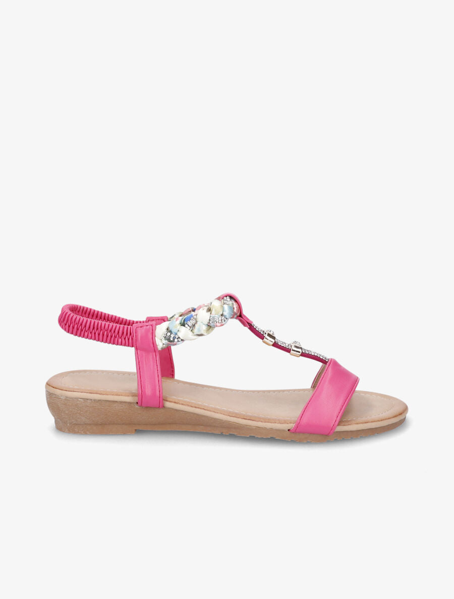 Nu-pieds tressés bride à strass - Fuchsia - 5
