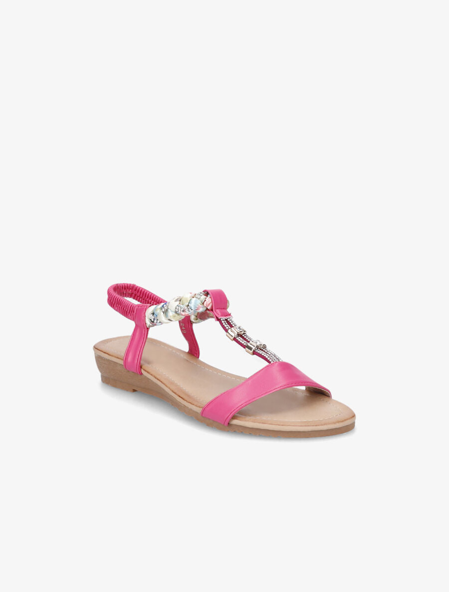 Nu-pieds tressés bride à strass - Fuchsia - 2