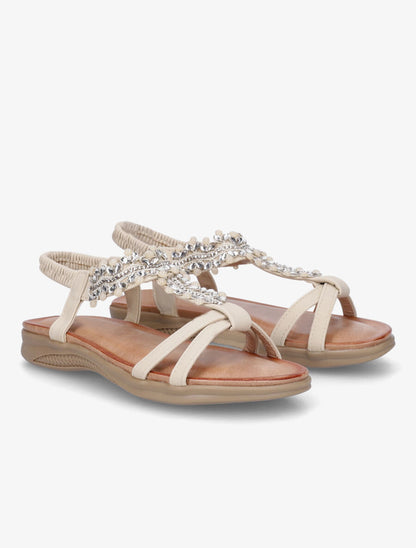 Nu-pieds en simili à perles - Beige - 4