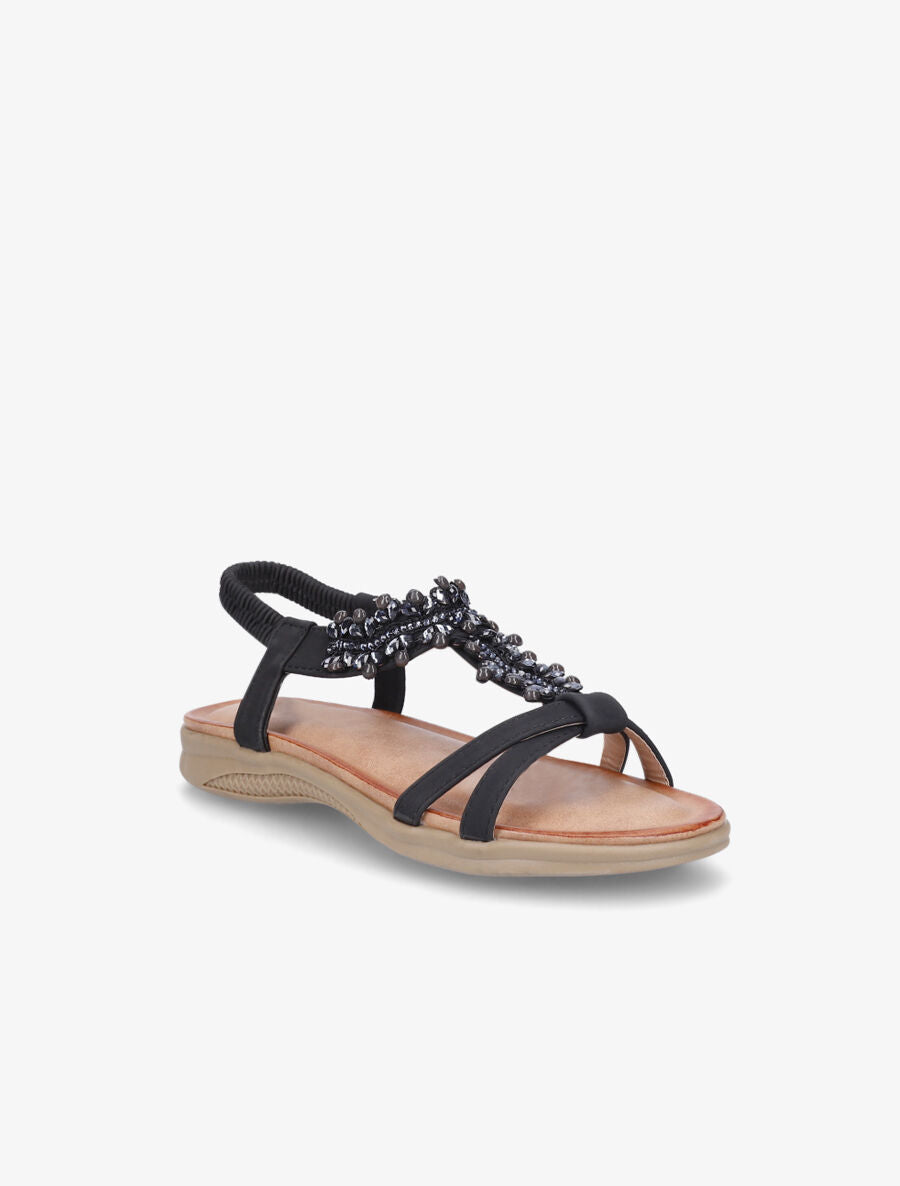 Nu-pieds en simili à perles - Noir - 2