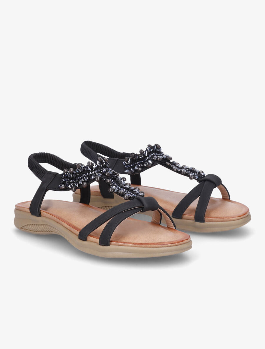 Nu-pieds en simili à perles - Noir - 4