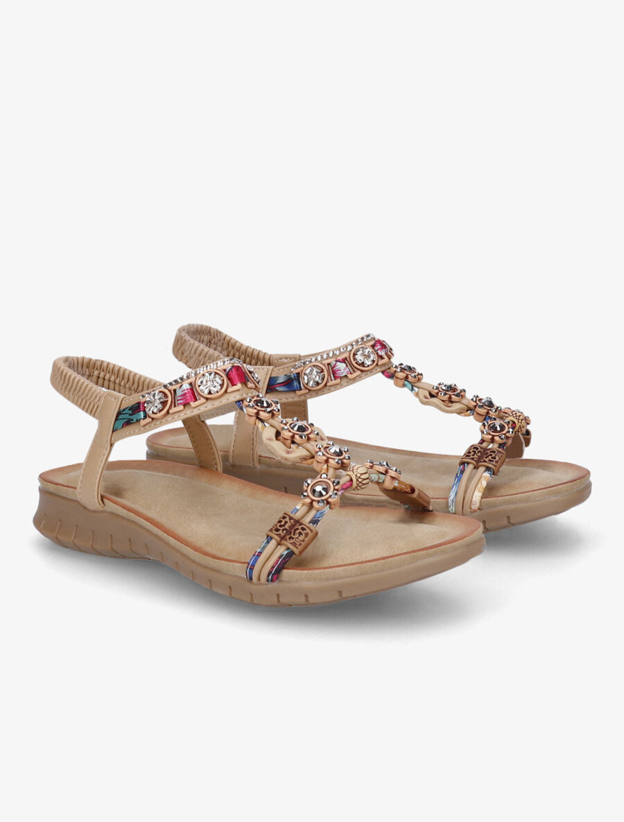 Nu-pieds fleurs en strass - Beige - 4