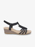 Sandales compensées style plume à strass - Noir - 1