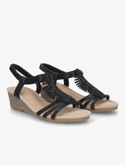 Sandales compensées style plume à strass - Noir - 4