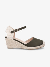 Sandales compensées bi-matière style espadrilles - Kaki - 1