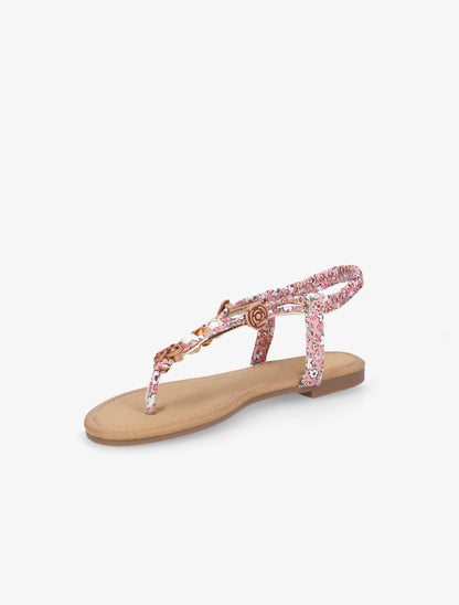 Nu-pieds imprimés à empiècements bois et perles - Rose - 3