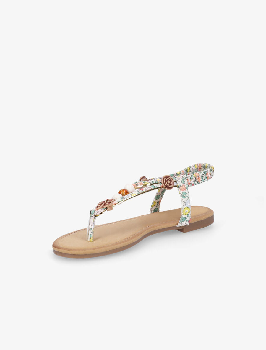 Nu-pieds imprimés à empiècements bois et perles - Écru - 3