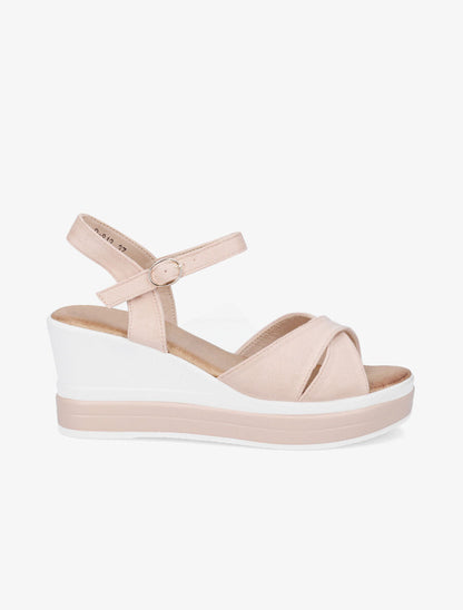 Sandales compensées en suédine à ganses croisées - Rose - 5