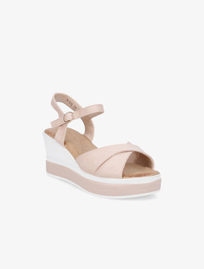 Sandales compensées en suédine à ganses croisées - Rose - 2