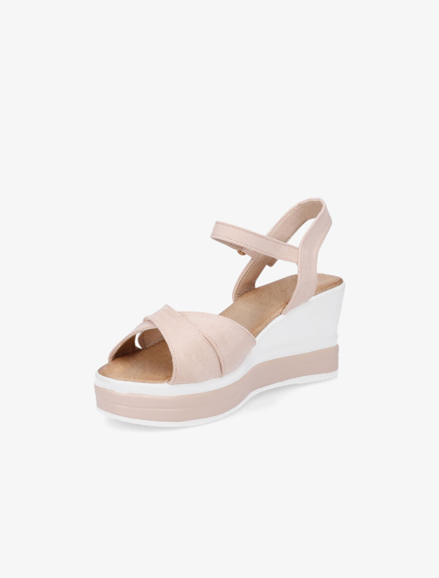 Sandales compensées en suédine à ganses croisées - Rose - 3