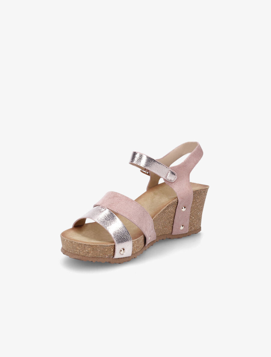 Sandales compensées effet liège et ganses bi-matière - Rose - 3