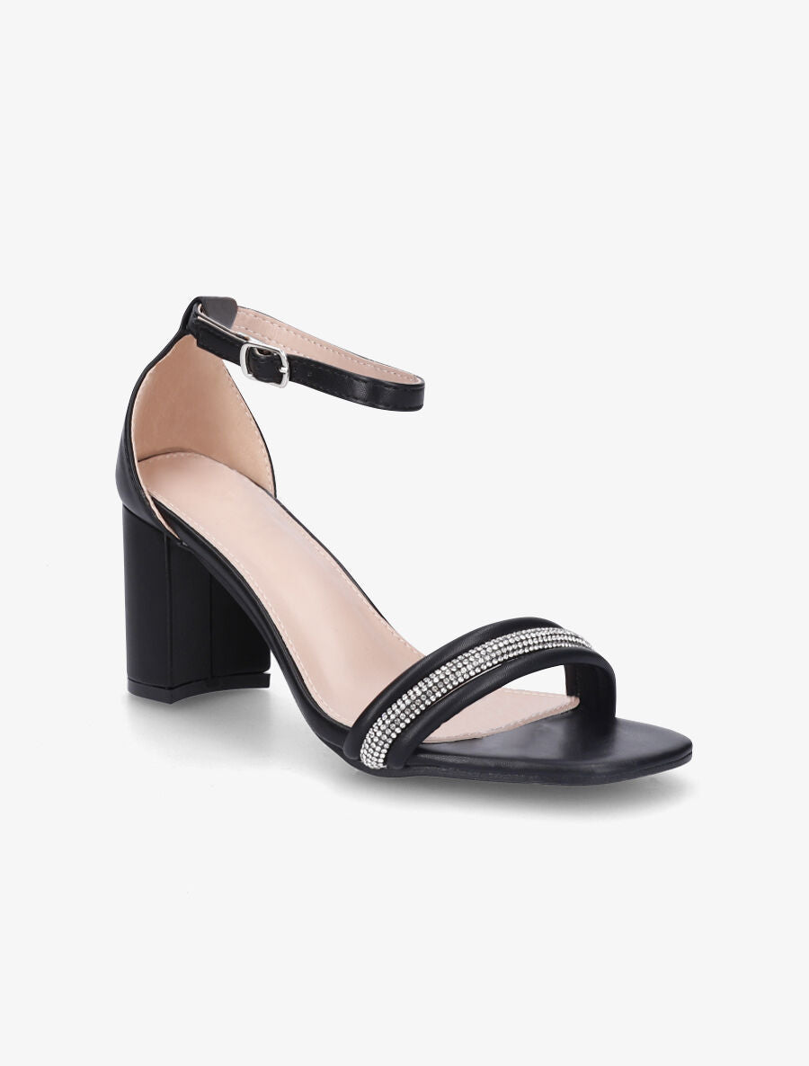 Sandales en simili à talon et brides avec strass - Noir - 2