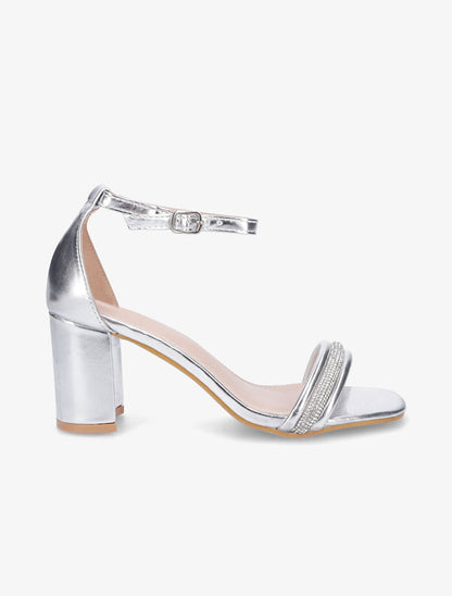 Sandales en simili à talon et brides avec strass - Argent - 1