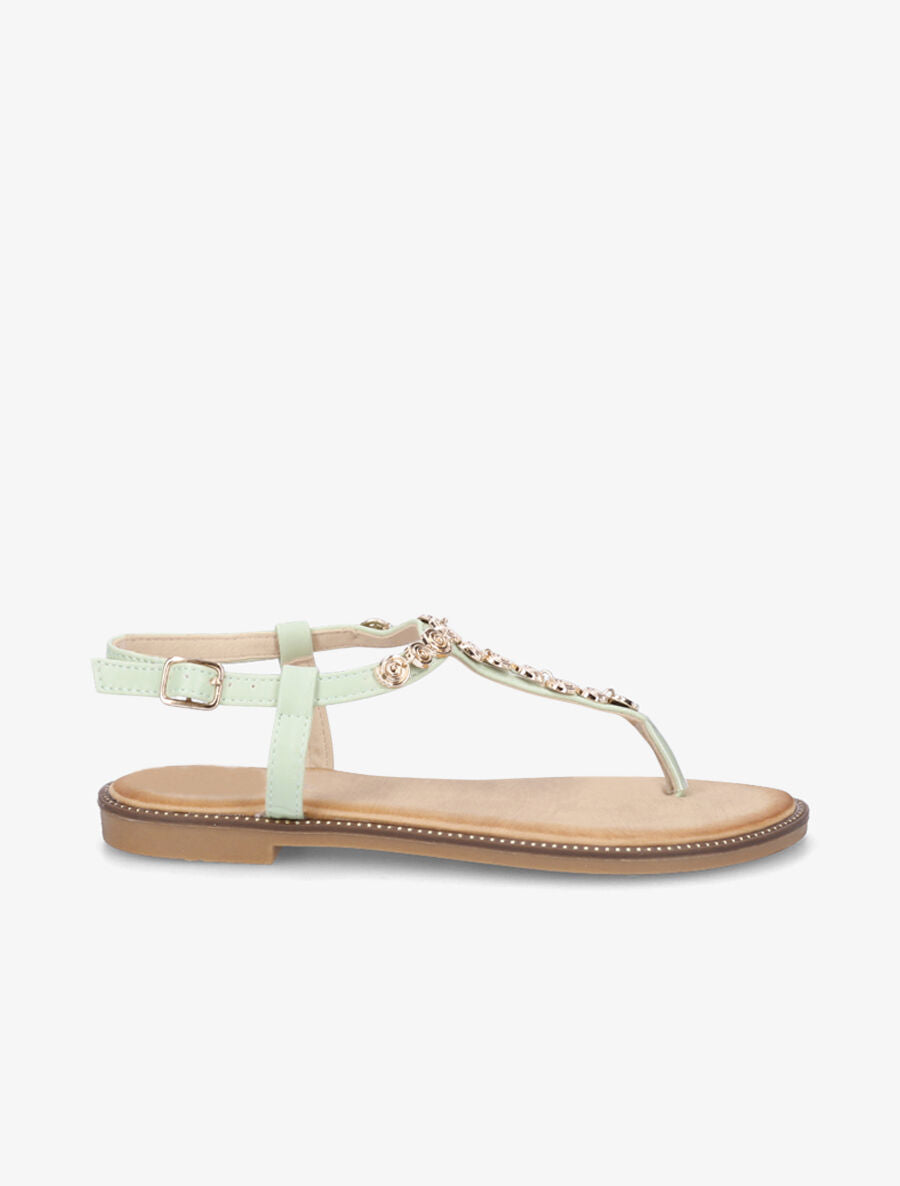 Nu-pieds en simili et bijoux en tourbillons - Vert d&