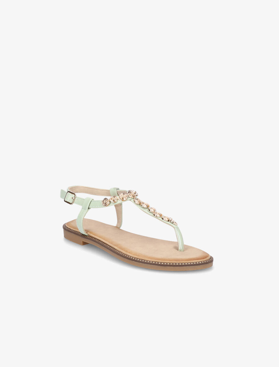 Nu-pieds en simili et bijoux en tourbillons - Vert d&