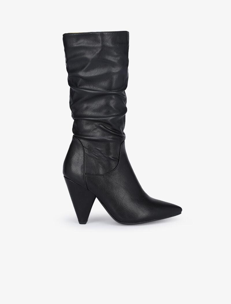 Bottes plissées en simili à talons triangle - Noir - 5