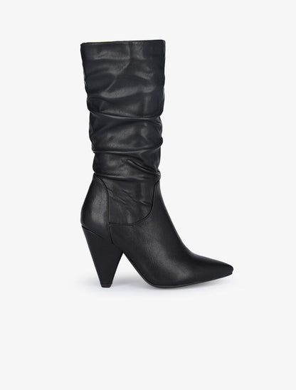 Bottes plissées en simili à talons triangle - Noir - 5