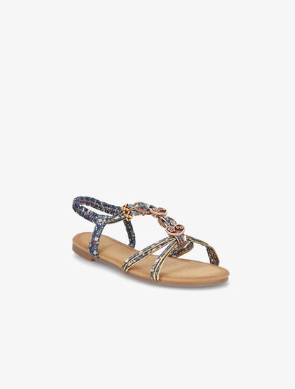 Nu-pieds imprimés et bijoux en bois - Marine - 2