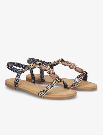 Nu-pieds imprimés et tour de cheville élastiqué - Noir - 5