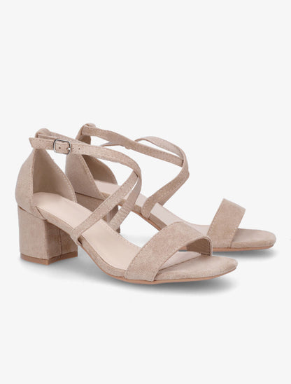 Sandales à talon en suédine - Beige - 4