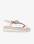 Nu-pieds en simili imprimés et détail bijoux - Beige - 1