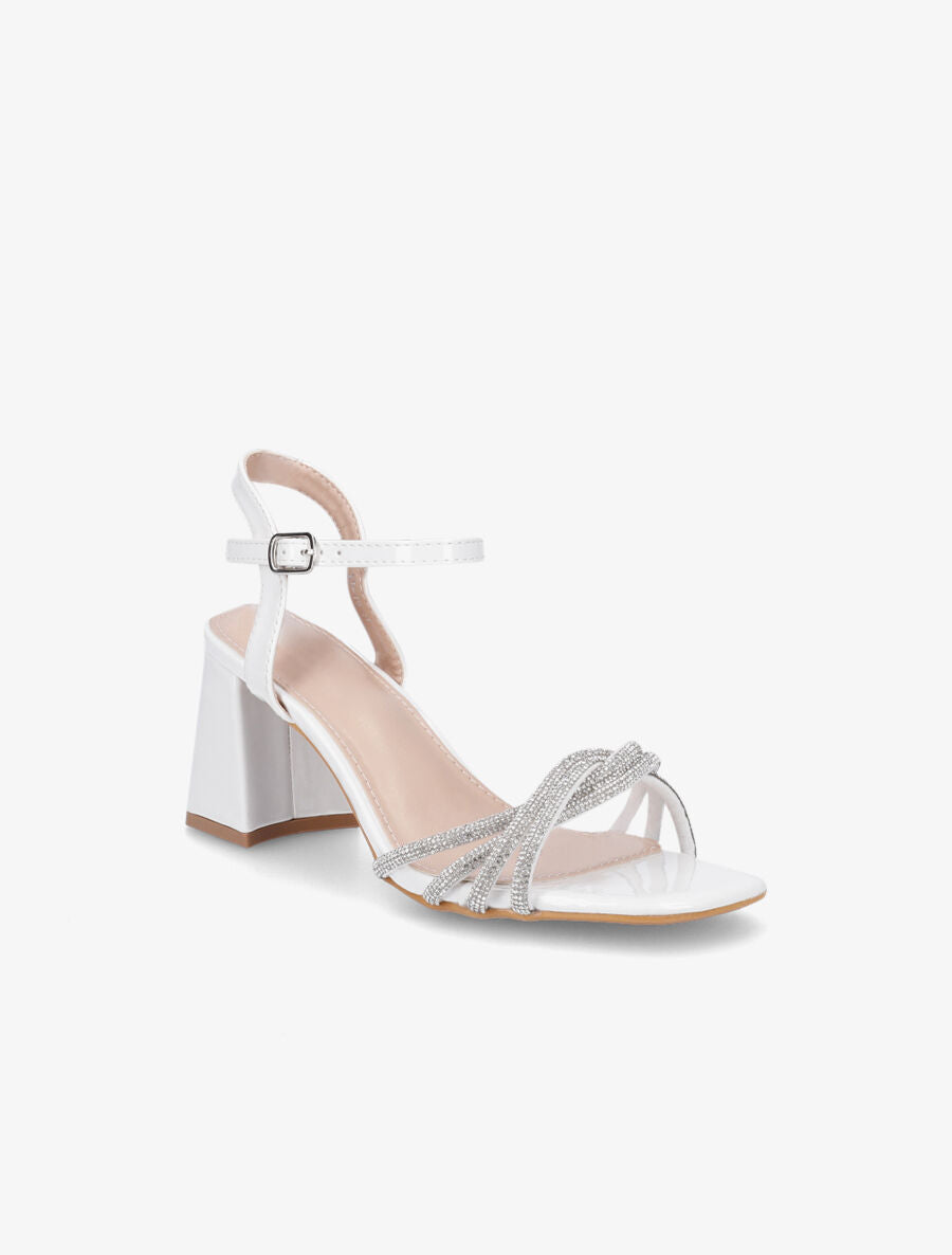 Sandales vernies à brides ornées de strass - Blanc - 2