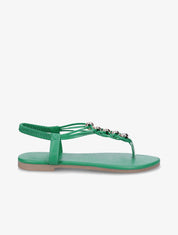 Nu-pieds à contrefort élastiqué et perles - Vert - 1