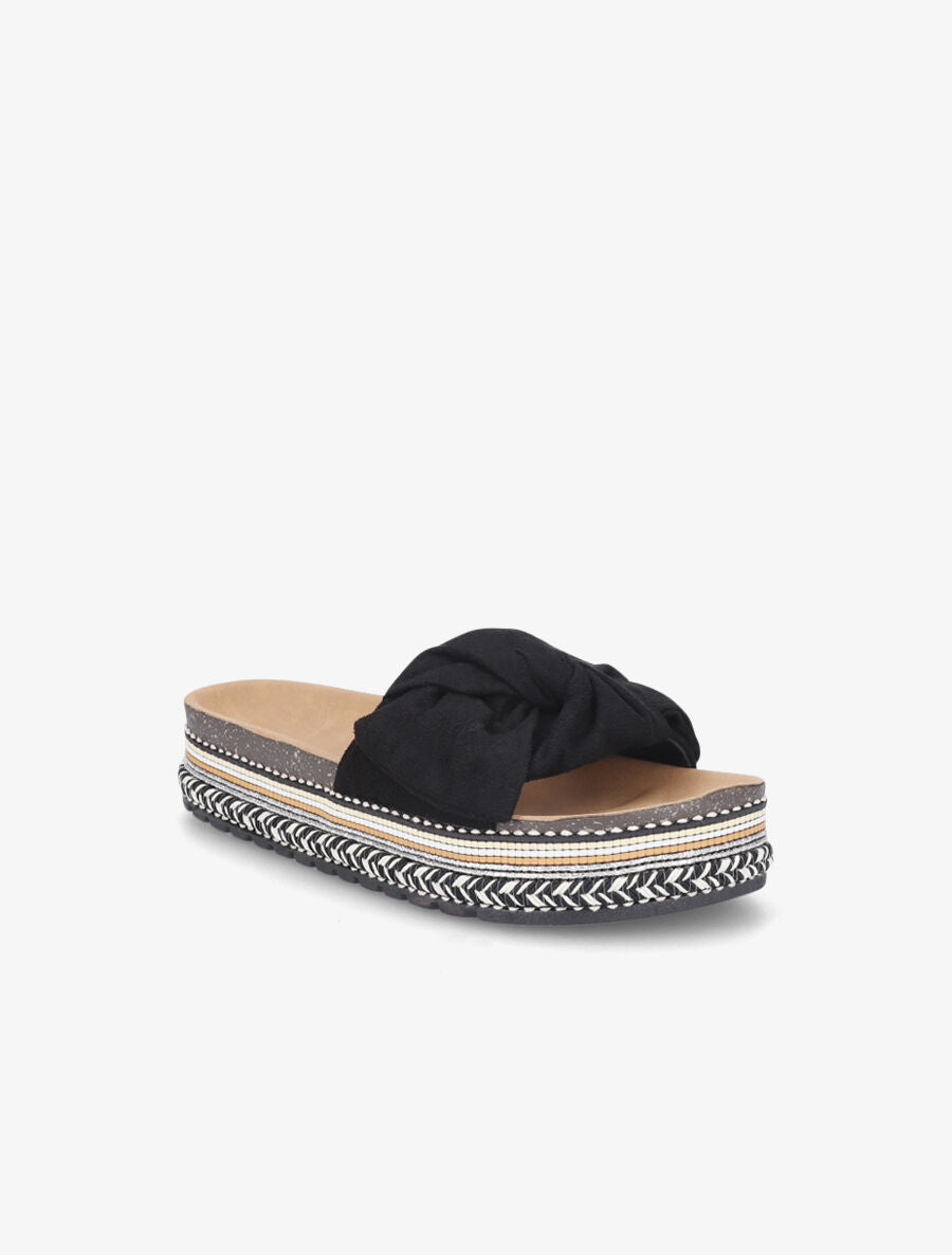 Claquettes à nœuds et semelle stylisée - Noir - 2