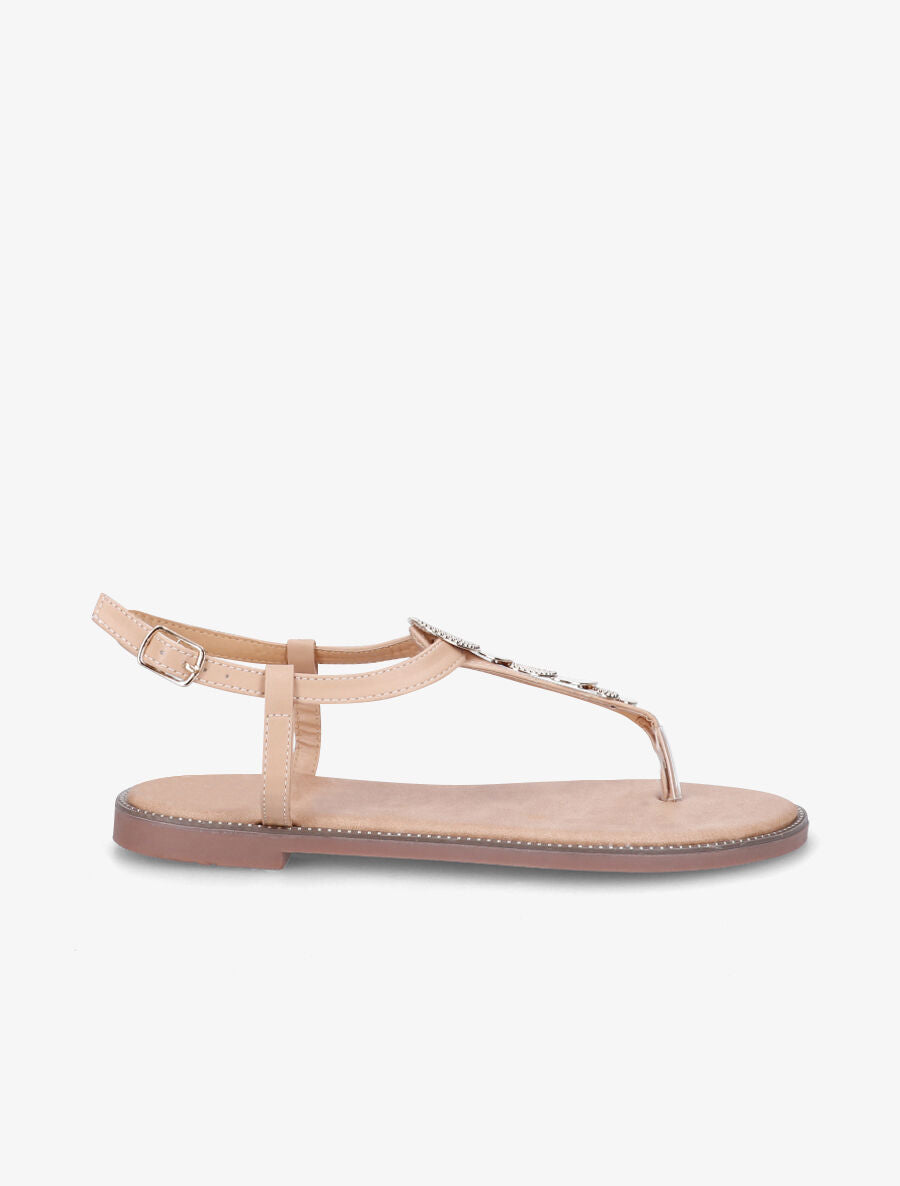 Nu-pieds en T et empiècement bijoux - Beige - 1