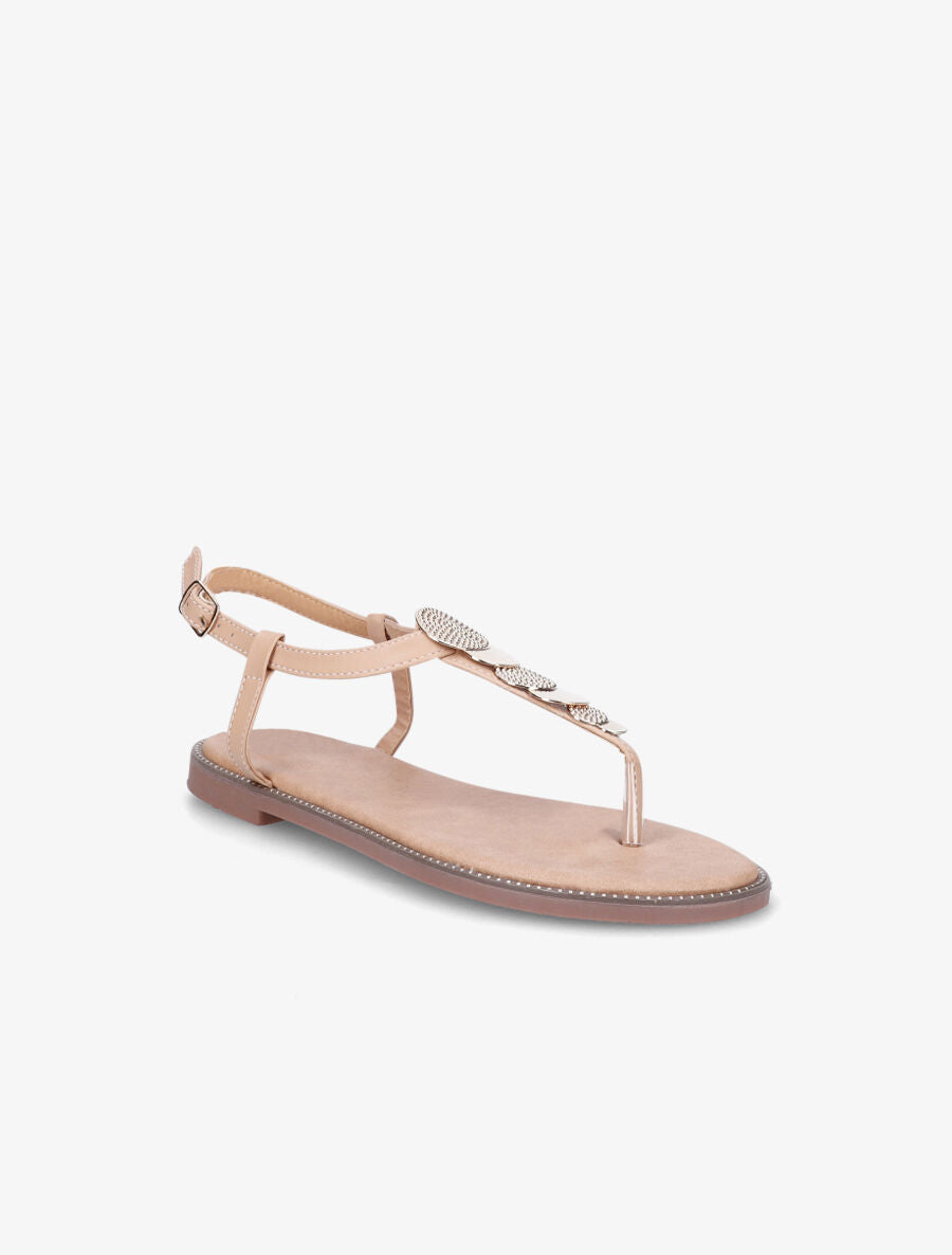 Nu-pieds en T et empiècement bijoux - Beige - 2